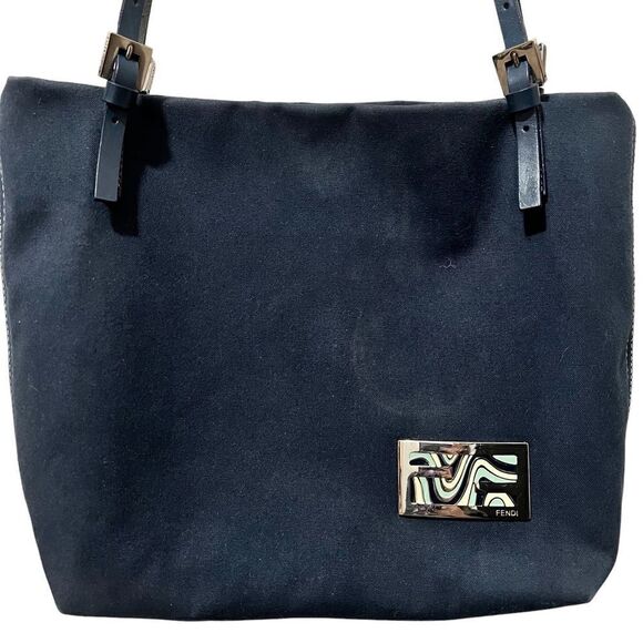 Fendi Navy Blue Canvas Tote Leather Straps AUTHENTIC Great condition Dust Bag - Picture 3 of 15